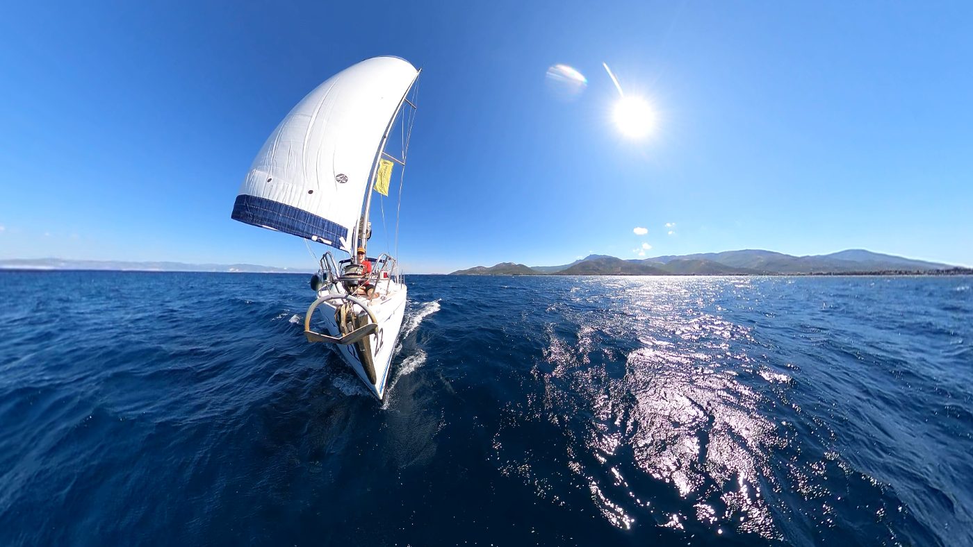 A sailing yacht under full sail, the photo accompanying the Manager magazine article